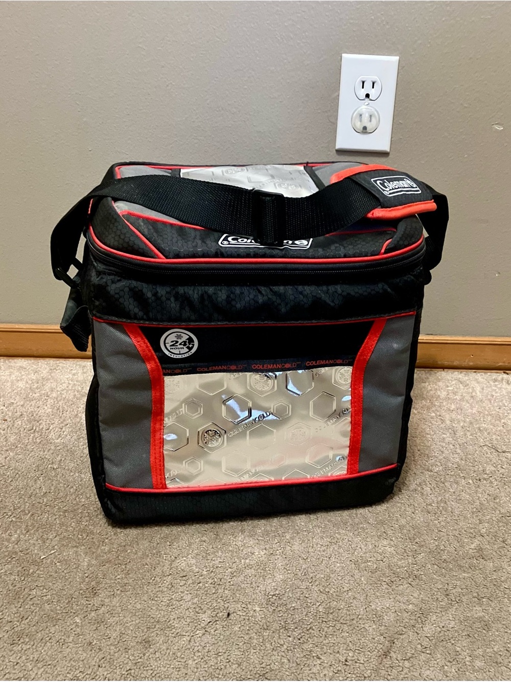 Coleman 24-Hour 30-Can Soft-side Cooler w/Adjustable Strap - Black/Red (NEW)